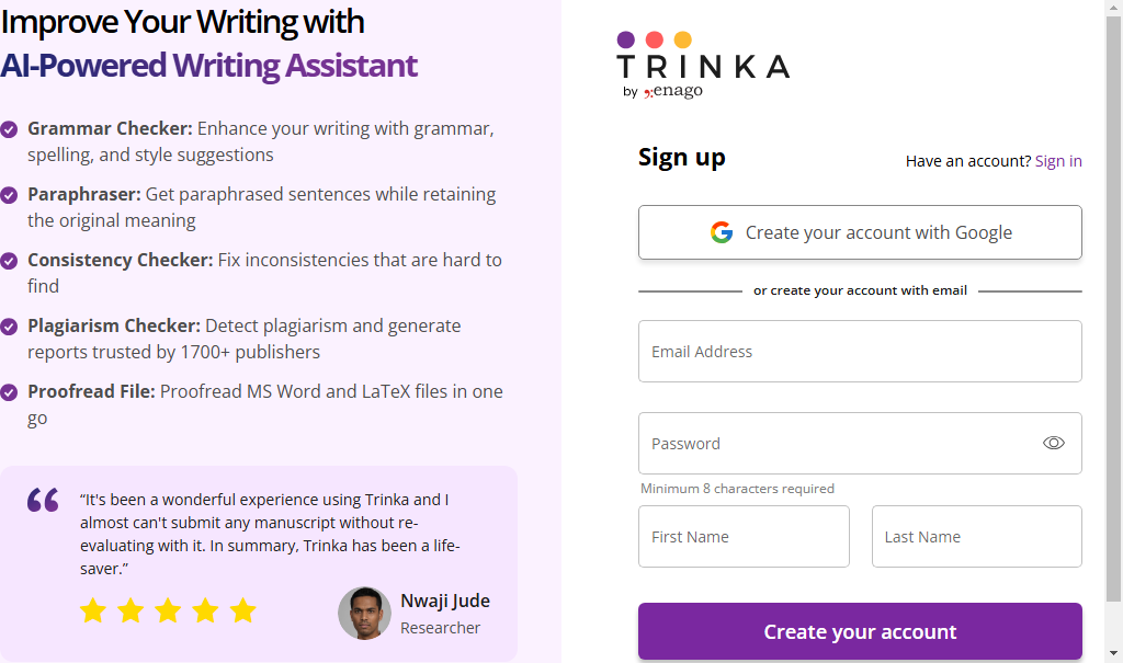 Trinka-AI-Sign-up